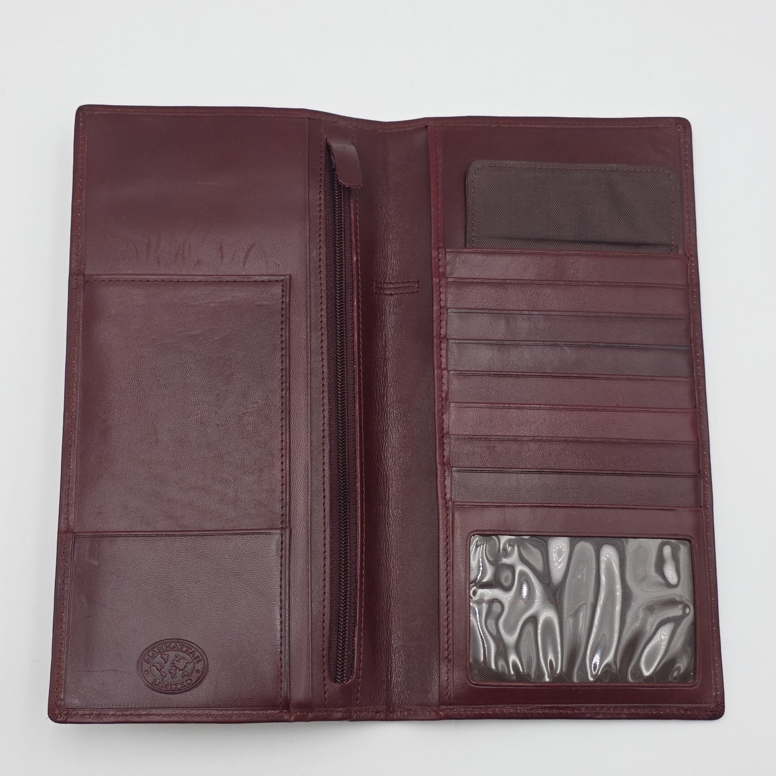 Vintage Manhattan Limited Leather Bifold Wallet Passport Travel Classic Burgundy